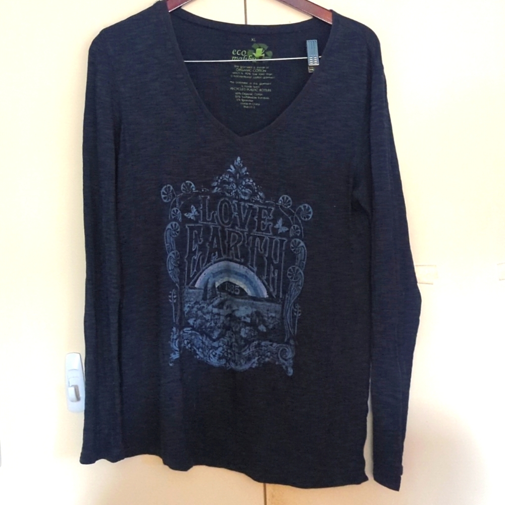 Eco Malibu organic Love Earth long sleeve tee shirt XL